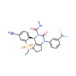 CCS(=O)(=O)c1cc(C#N)ccc1[C@@H]1C2=C(CCC2=O)N(c2cccc(C(F)F)c2)C(=O)N1C(=O)NC ZINC001772585612