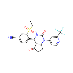 CCS(=O)(=O)c1cc(C#N)ccc1[C@@H]1C2=C(CCC2=O)N(c2ccnc(C(F)(F)F)c2)C(=O)N1C ZINC001772602802