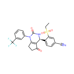 CCS(=O)(=O)c1cc(C#N)ccc1[C@@H]1NC(=O)N(c2cccc(C(F)(F)F)c2)C2=C1C(=O)CC2 ZINC000224570753