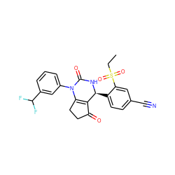 CCS(=O)(=O)c1cc(C#N)ccc1[C@@H]1NC(=O)N(c2cccc(C(F)F)c2)C2=C1C(=O)CC2 ZINC001772593123