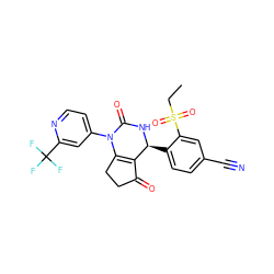 CCS(=O)(=O)c1cc(C#N)ccc1[C@@H]1NC(=O)N(c2ccnc(C(F)(F)F)c2)C2=C1C(=O)CC2 ZINC001772616508