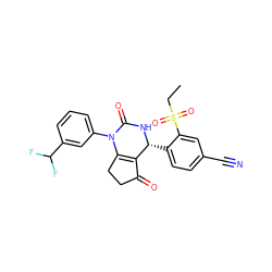 CCS(=O)(=O)c1cc(C#N)ccc1[C@H]1NC(=O)N(c2cccc(C(F)F)c2)C2=C1C(=O)CC2 ZINC001772590475