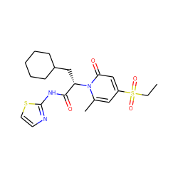 CCS(=O)(=O)c1cc(C)n([C@@H](CC2CCCCC2)C(=O)Nc2nccs2)c(=O)c1 ZINC000095601405