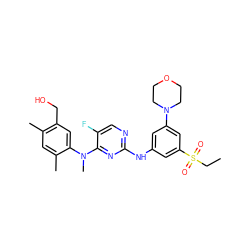 CCS(=O)(=O)c1cc(Nc2ncc(F)c(N(C)c3cc(CO)c(C)cc3C)n2)cc(N2CCOCC2)c1 ZINC001772617587