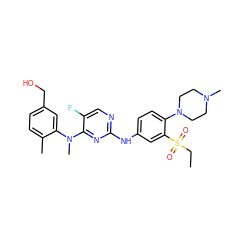 CCS(=O)(=O)c1cc(Nc2ncc(F)c(N(C)c3cc(CO)ccc3C)n2)ccc1N1CCN(C)CC1 ZINC001772597220