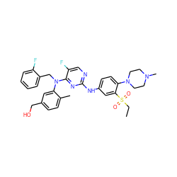 CCS(=O)(=O)c1cc(Nc2ncc(F)c(N(Cc3ccccc3F)c3cc(CO)ccc3C)n2)ccc1N1CCN(C)CC1 ZINC001772619212