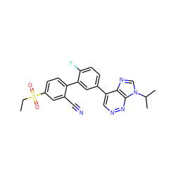 CCS(=O)(=O)c1ccc(-c2cc(-c3cnnc4c3ncn4C(C)C)ccc2F)c(C#N)c1 ZINC000150040568