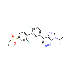 CCS(=O)(=O)c1ccc(-c2cc(-c3cnnc4c3ncn4C(C)C)ccc2F)c(F)c1 ZINC000150055089