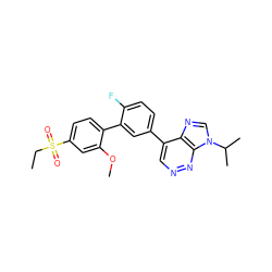 CCS(=O)(=O)c1ccc(-c2cc(-c3cnnc4c3ncn4C(C)C)ccc2F)c(OC)c1 ZINC000150118734