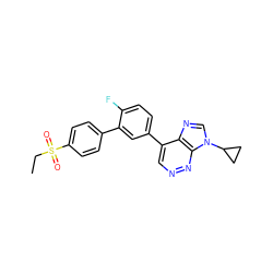 CCS(=O)(=O)c1ccc(-c2cc(-c3cnnc4c3ncn4C3CC3)ccc2F)cc1 ZINC000150122801