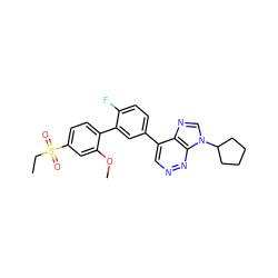 CCS(=O)(=O)c1ccc(-c2cc(-c3cnnc4c3ncn4C3CCCC3)ccc2F)c(OC)c1 ZINC000150038158