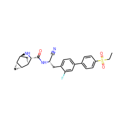 CCS(=O)(=O)c1ccc(-c2ccc(C[C@@H](C#N)NC(=O)[C@H]3N[C@H]4C[C@@H]3[C@@H]3C[C@H]43)c(F)c2)cc1 ZINC000220466679