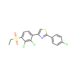 CCS(=O)(=O)c1ccc(-c2csc(-c3ccc(Cl)cc3)n2)c(Cl)c1Cl ZINC000008659737