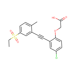 CCS(=O)(=O)c1ccc(C)c(C#Cc2cc(Cl)ccc2OCC(=O)O)c1 ZINC000073163677