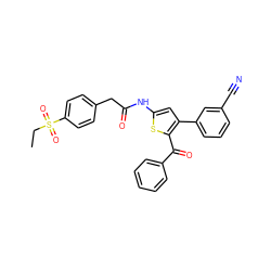 CCS(=O)(=O)c1ccc(CC(=O)Nc2cc(-c3cccc(C#N)c3)c(C(=O)c3ccccc3)s2)cc1 ZINC000103233635