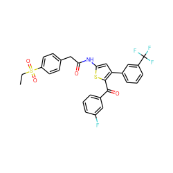 CCS(=O)(=O)c1ccc(CC(=O)Nc2cc(-c3cccc(C(F)(F)F)c3)c(C(=O)c3cccc(F)c3)s2)cc1 ZINC000103232875