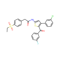 CCS(=O)(=O)c1ccc(CC(=O)Nc2cc(-c3cccc(Cl)c3)c(C(=O)c3cccc(F)c3)s2)cc1 ZINC000103232872