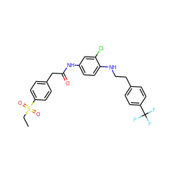 CCS(=O)(=O)c1ccc(CC(=O)Nc2ccc(NCCc3ccc(C(F)(F)F)cc3)c(Cl)c2)cc1 ZINC000103257523