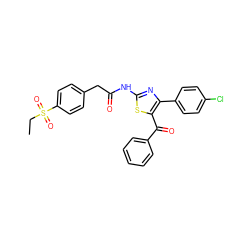 CCS(=O)(=O)c1ccc(CC(=O)Nc2nc(-c3ccc(Cl)cc3)c(C(=O)c3ccccc3)s2)cc1 ZINC000103232887