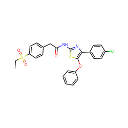 CCS(=O)(=O)c1ccc(CC(=O)Nc2nc(-c3ccc(Cl)cc3)c(Oc3ccccc3)s2)cc1 ZINC000203335773