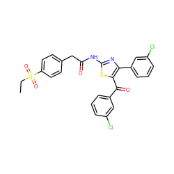 CCS(=O)(=O)c1ccc(CC(=O)Nc2nc(-c3cccc(Cl)c3)c(C(=O)c3cccc(Cl)c3)s2)cc1 ZINC000103233611