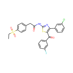 CCS(=O)(=O)c1ccc(CC(=O)Nc2nc(-c3cccc(Cl)c3)c(C(=O)c3cccc(F)c3)s2)cc1 ZINC000103233618