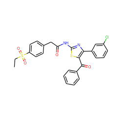 CCS(=O)(=O)c1ccc(CC(=O)Nc2nc(-c3cccc(Cl)c3)c(C(=O)c3ccccc3)s2)cc1 ZINC000103232884