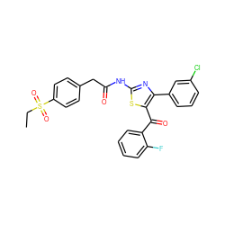 CCS(=O)(=O)c1ccc(CC(=O)Nc2nc(-c3cccc(Cl)c3)c(C(=O)c3ccccc3F)s2)cc1 ZINC000103233616