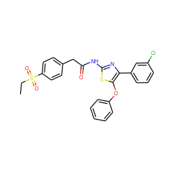 CCS(=O)(=O)c1ccc(CC(=O)Nc2nc(-c3cccc(Cl)c3)c(Oc3ccccc3)s2)cc1 ZINC000203338997