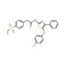 CCS(=O)(=O)c1ccc(CC(=O)Nc2nc(-c3ccccc3)c(Oc3ccc(Cl)cc3)s2)cc1 ZINC000200881465