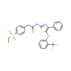 CCS(=O)(=O)c1ccc(CC(=O)Nc2nc(-c3ccccc3)c(Oc3ccccc3C(F)(F)F)s2)cc1 ZINC000203336739