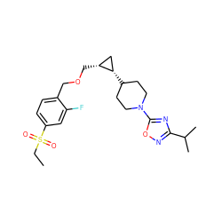 CCS(=O)(=O)c1ccc(COC[C@@H]2C[C@@H]2C2CCN(c3nc(C(C)C)no3)CC2)c(F)c1 ZINC000473136400