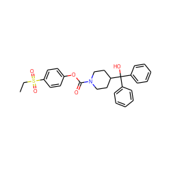 CCS(=O)(=O)c1ccc(OC(=O)N2CCC(C(O)(c3ccccc3)c3ccccc3)CC2)cc1 ZINC000084669054