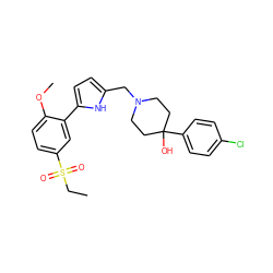 CCS(=O)(=O)c1ccc(OC)c(-c2ccc(CN3CCC(O)(c4ccc(Cl)cc4)CC3)[nH]2)c1 ZINC000026181321