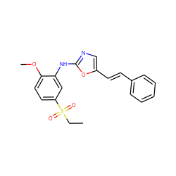 CCS(=O)(=O)c1ccc(OC)c(Nc2ncc(/C=C/c3ccccc3)o2)c1 ZINC000098174265