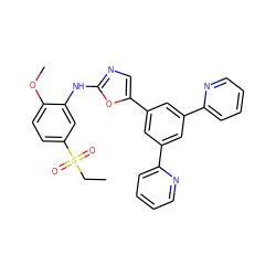 CCS(=O)(=O)c1ccc(OC)c(Nc2ncc(-c3cc(-c4ccccn4)cc(-c4ccccn4)c3)o2)c1 ZINC000043025162