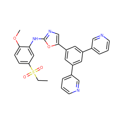 CCS(=O)(=O)c1ccc(OC)c(Nc2ncc(-c3cc(-c4cccnc4)cc(-c4cccnc4)c3)o2)c1 ZINC000043117547