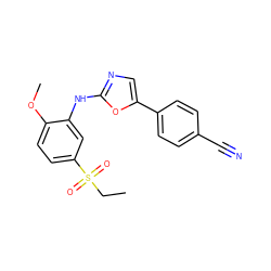 CCS(=O)(=O)c1ccc(OC)c(Nc2ncc(-c3ccc(C#N)cc3)o2)c1 ZINC000013611313