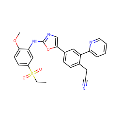 CCS(=O)(=O)c1ccc(OC)c(Nc2ncc(-c3ccc(CC#N)c(-c4ccccn4)c3)o2)c1 ZINC000079669031