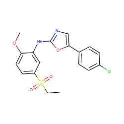 CCS(=O)(=O)c1ccc(OC)c(Nc2ncc(-c3ccc(Cl)cc3)o2)c1 ZINC000013611308