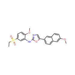 CCS(=O)(=O)c1ccc(OC)c(Nc2ncc(-c3ccc4cc(OC)ccc4c3)o2)c1 ZINC000082720334