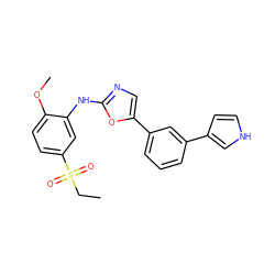 CCS(=O)(=O)c1ccc(OC)c(Nc2ncc(-c3cccc(-c4cc[nH]c4)c3)o2)c1 ZINC000095093585