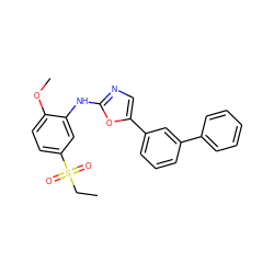 CCS(=O)(=O)c1ccc(OC)c(Nc2ncc(-c3cccc(-c4ccccc4)c3)o2)c1 ZINC000013611337