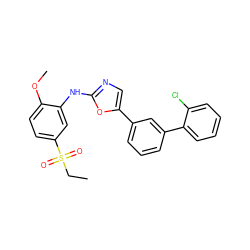 CCS(=O)(=O)c1ccc(OC)c(Nc2ncc(-c3cccc(-c4ccccc4Cl)c3)o2)c1 ZINC000008582032