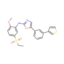 CCS(=O)(=O)c1ccc(OC)c(Nc2ncc(-c3cccc(-c4ccsc4)c3)o2)c1 ZINC000013611327