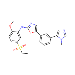 CCS(=O)(=O)c1ccc(OC)c(Nc2ncc(-c3cccc(-c4cncn4C)c3)o2)c1 ZINC000013611334