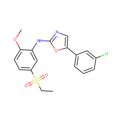 CCS(=O)(=O)c1ccc(OC)c(Nc2ncc(-c3cccc(Cl)c3)o2)c1 ZINC000013611294