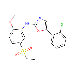 CCS(=O)(=O)c1ccc(OC)c(Nc2ncc(-c3ccccc3Cl)o2)c1 ZINC000013611291