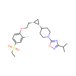 CCS(=O)(=O)c1ccc(OCC[C@@H]2C[C@@H]2C2CCN(c3nc(C(C)C)no3)CC2)c(F)c1 ZINC000473134965