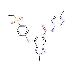 CCS(=O)(=O)c1ccc(Oc2cc(C(=O)Nc3cnc(C)cn3)cc3nn(C)cc23)cc1 ZINC000095562667